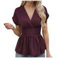 thumbnail image 1 of XFLWAM Women's Summer Short Sleeve Tops V Neck Wrap Casual Blouses Cap Sleeve Ruched Ruffle Hem Peplum Tunic Shirts, 1 of 3