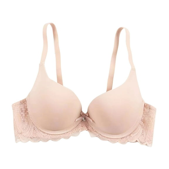 XFLWAM Women's Super Boost Padded Plunge Bra Lace Trim Smoothing Bralette Lift up Breathable Lightweight Daily Underwear