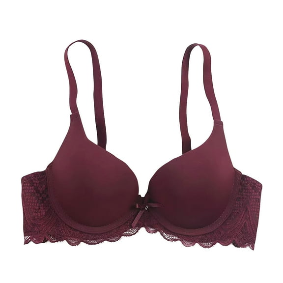 XFLWAM Women's Super Boost Padded Plunge Bra Lace Trim Smoothing Bralette Lift up Breathable Lightweight Daily Underwear