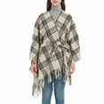 thumbnail image 1 of XFLWAM Women's Sweater Poncho Coat Shawl Wrap Poncho Cape Belt Gradient Cardigan Sweaters Open Front for Spring Winter Brown One Size, 1 of 7