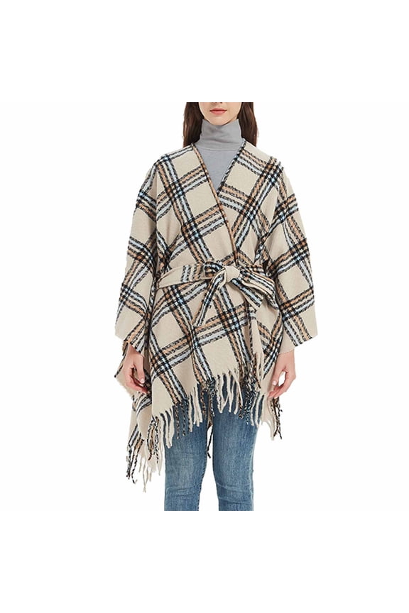 Women's Sweater Poncho Coat Shawl Wrap Poncho Cape Belt Gradient Cardigan Sweaters Open Front for Spring Winter Brown One Size