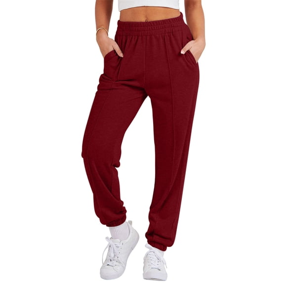XFLWAM Women's Sweatpants Baggy Casual High Waisted Workout Athletic Bottom Joggers Pants Wine Red M