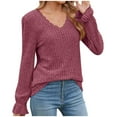 thumbnail image 1 of XFLWAM Women's Sweatshirts V Neck Long Sleeve Lace Trim T Shirts Casual Loose Fit Fall Lightweight Pullover Tops Purple S, 1 of 8