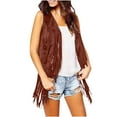 thumbnail image 1 of XFLWAM Women's Tassel Sleeveless Vest Cardigan 70s Hippie Faux Suede Fringe Waistcoat Cardigans Jacket Outwear Brown XXL, 1 of 8