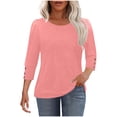 thumbnail image 1 of XFLWAM Women's Three Quarter Sleeve Tops with Buttons Crew Neck Dressy Casual Loose Blouses Shirts Vacation Fall Clothes, 1 of 9