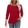 thumbnail image 1 of XFLWAM Women's Three Quarter Sleeve Tops with Buttons Crew Neck Dressy Casual Loose Blouses Shirts Vacation Fall Clothes, 1 of 9