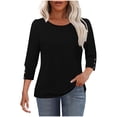 thumbnail image 1 of XFLWAM Women's Three Quarter Sleeve Tops with Buttons Crew Neck Dressy Casual Loose Blouses Shirts Vacation Fall Clothes, 1 of 9