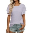 thumbnail image 1 of XFLWAM Women's Tops Casual Scoop Neck Ruffle Short Sleeve T Shirts Eyelet Embroidered Hollow Out Blouses, 1 of 6