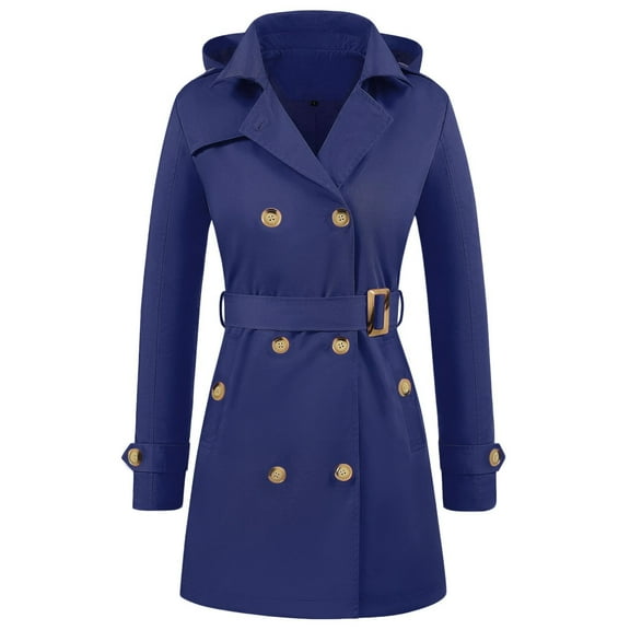 XFLWAM Women's Trench Coat Lightweight Lapel Double Breasted Hooded Overcoat Casual Coats Outerwear with Belt