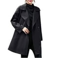 thumbnail image 1 of XFLWAM Women's Trench Coat Notch Lapel Long Sleeve Windbreaker Double Breasted Waist Belted Overcoat Outerwear Black L, 1 of 8