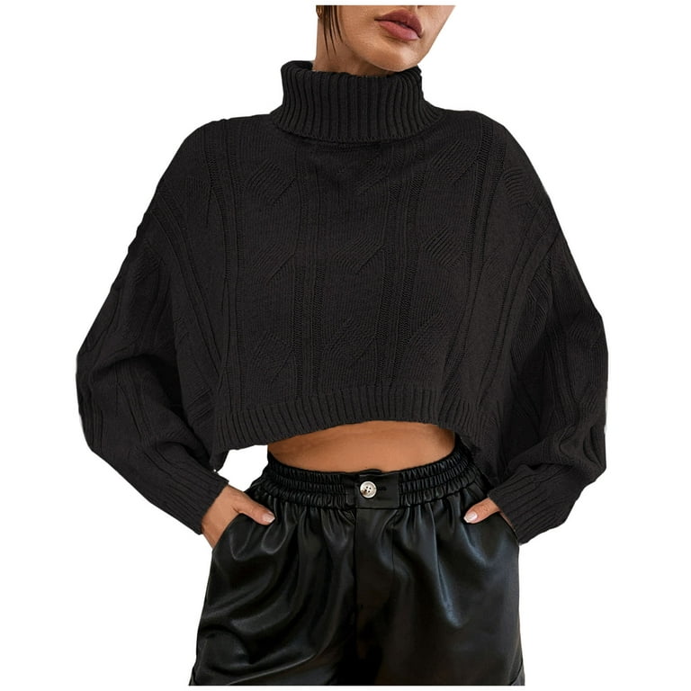 Buy ZAFUL Women's Cropped Turtleneck Sweater Lantern Sleeve Ribbed Knit Pullover  Sweater Jumper, 0-black, Small at