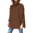 thumbnail image 1 of XFLWAM Women's Turtleneck Oversized Sweaters 2022 Fall Long Batwing Sleeve Spilt Hem Tunic Pullover Sweater Knit Tops Brown XL, 1 of 6