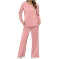 thumbnail image 1 of XFLWAM Women's Two Piece Outfits Long Sleeve Crop Top Wide Leg Sweat Pants Knit Sweatsuit Fall Lounge Matching Clothes Set, 1 of 7