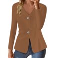 thumbnail image 1 of XFLWAM Women's V Neck Blazers Casual Long Sleeve Button Up Blazer Elegant Slim Fitted Work Office Suit Jackets Brown XL, 1 of 6