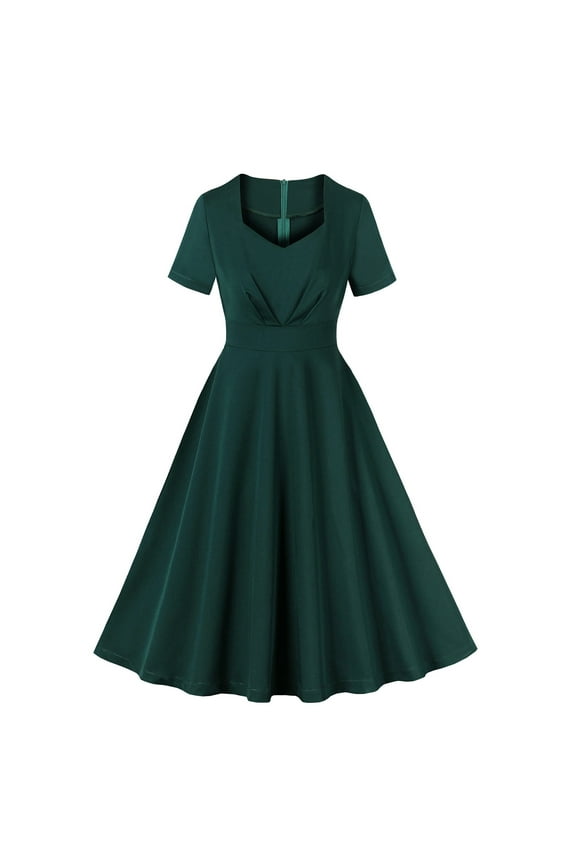 Women's V Neck Wrap High Waist Solid Retro 40s 50s 60s Vintage Dress A-Line Swing Tea Cocktail Party Dress