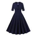 thumbnail image 1 of XFLWAM Women's V Neck Wrap High Waist Solid Retro 40s 50s 60s Vintage Dress A-Line Swing Tea Cocktail Party Dress, 1 of 9