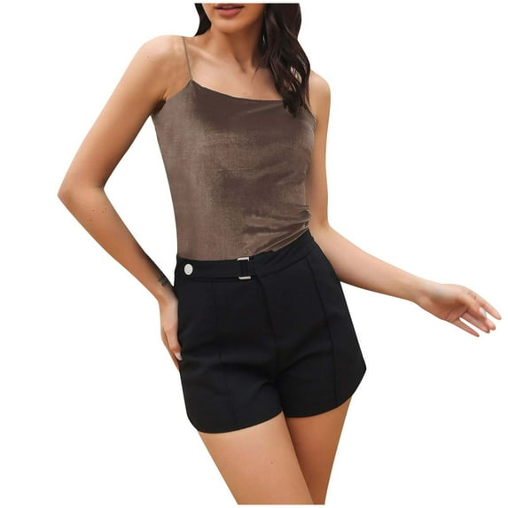 XFLWAM Women's Velvet Spaghetti Strap Cami Top Sleeveless Casual Camisole Tank Tops Khaki XL