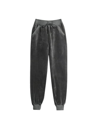 Women's Plain Velour Lounge Pants - Charcoal, Small UK 10