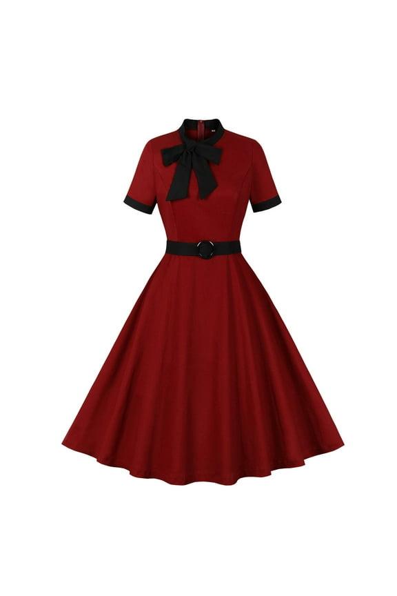 Women's Vintage 1940s Dress Retro 40s 50s Button Down Business Work A Line Cocktail Dresses Short Sleeve Formal Dress