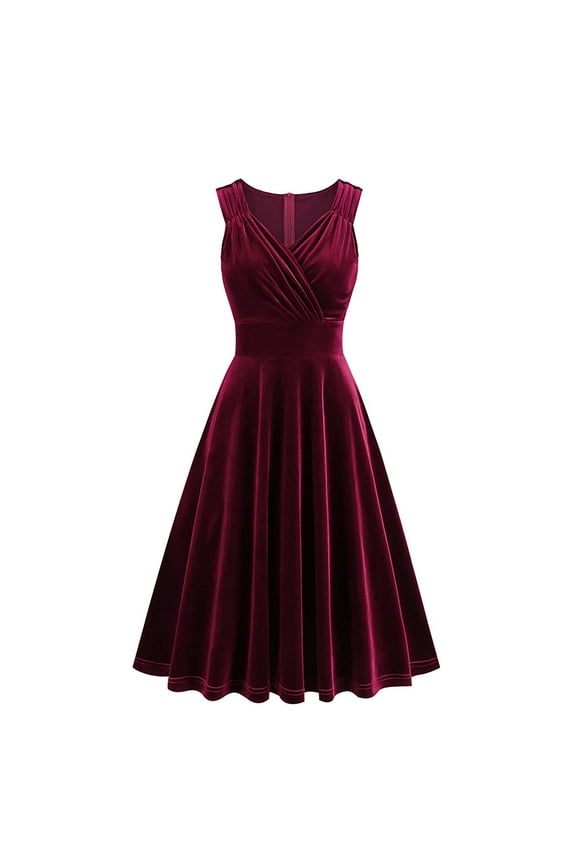 Women's Vintage 1950s Dress Velvet Retro Rockabilly Dress 50's 60's A-Line Cocktail Party Swing Prom Dress