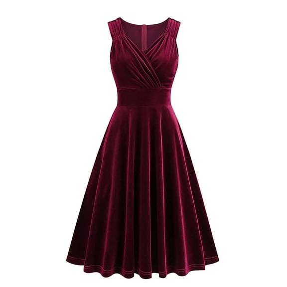 XFLWAM Women's Vintage 1950s Dress Velvet Retro Rockabilly Dress 50's 60's A-Line Cocktail Party Swing Prom Dress