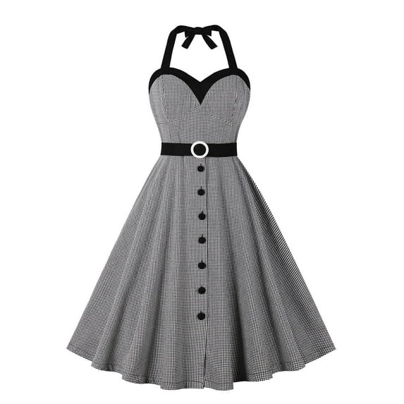 XFLWAM Women's Vintage Polka Dot Audrey Dress 1950s Halter Retro Cocktail Prom Dress Rockabilly Wedding Hepburn 50's 60's Party Dresses