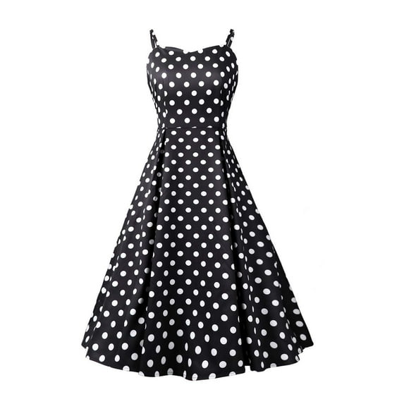 XFLWAM Women's Vintage Sleeveless Vintage Polka Dot Dress Summer Cute A Line Flowy Swing Rockabilly Dress 1950s Cocktail Swing Dress