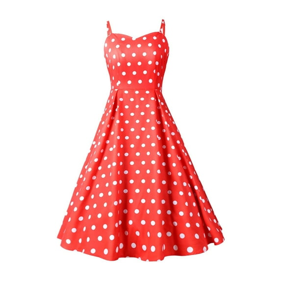 XFLWAM Women's Vintage Sleeveless Vintage Polka Dot Dress Summer Cute A Line Flowy Swing Rockabilly Dress 1950s Cocktail Swing Dress