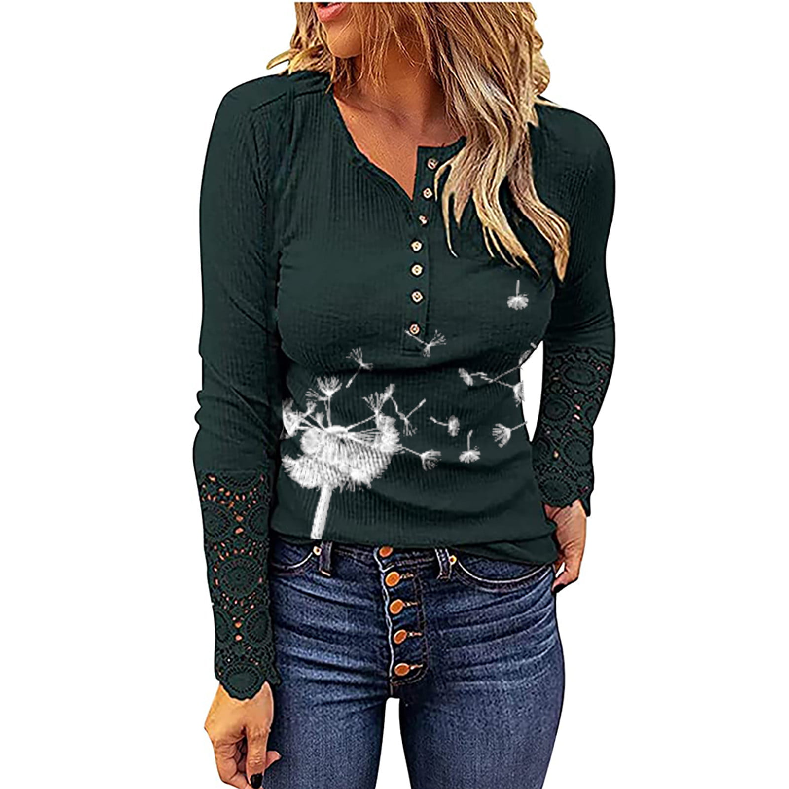 Women's Lace-Trimmed Henley Top