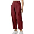 thumbnail image 1 of XFLWAM Women's Wide Leg Cargo Pants Elastic Waist Lightweight Casual Pants Y2K Baggy Trousers with Pockets Wine Red L, 1 of 5