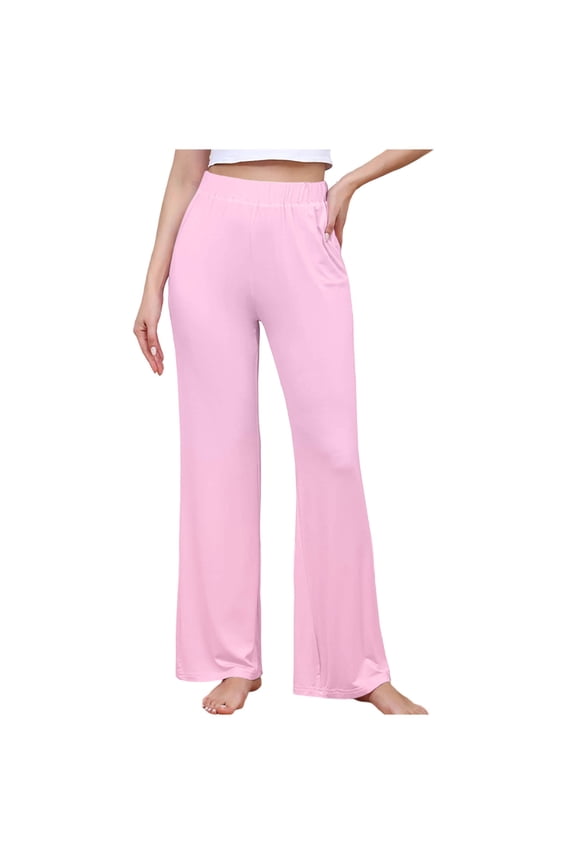 Women's Wide Leg Lounge Pants Elastic High Waisted Yoga Pants Pajamas Bottoms Dance Sweatpants with Pockets