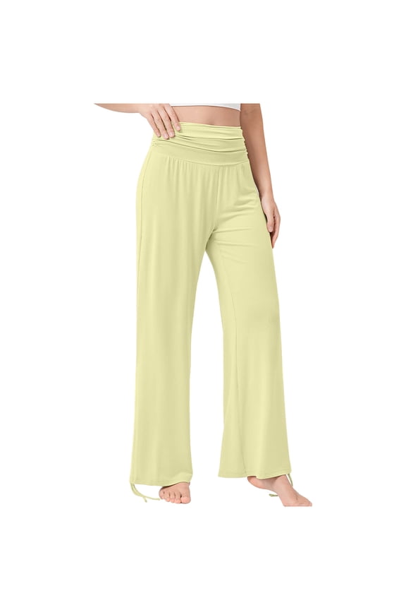 Women's Wide Leg Palazzo Lounge Pants Smocked Waist Dance Harem Pants Loose Comfy Casual Pajama Pants Yellow M