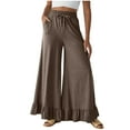 thumbnail image 1 of XFLWAM Women's Wide Leg Pants Drawstring Elastic High Waisted Ruffle Hem Palazzo Pants Casual Loose Flowy Trousers with Pockets, 1 of 8