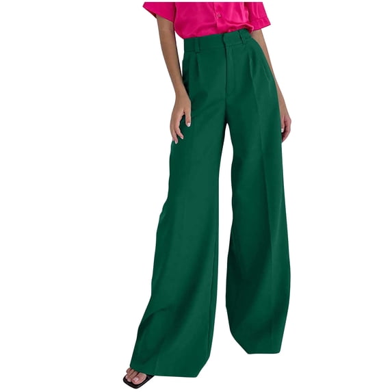 XFLWAM Women's Wide Leg Pants High Elastic Waisted in The Back Business Work Trousers Long Straight Suit Pants Green S