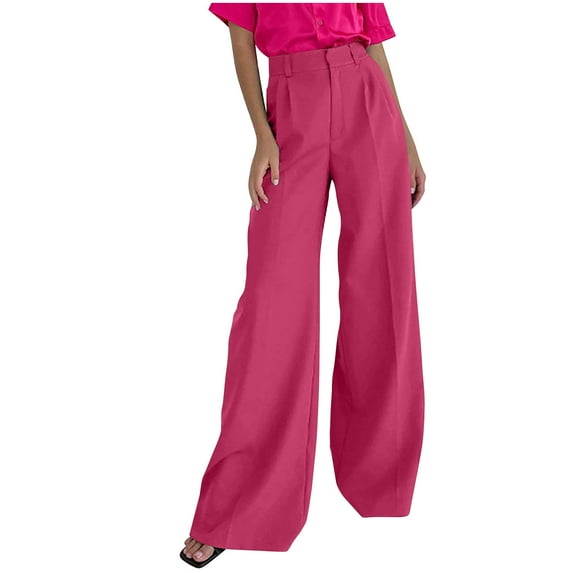 XFLWAM Women's Wide Leg Pants High Elastic Waisted in The Back Business Work Trousers Long Straight Suit Pants Hot Pink M