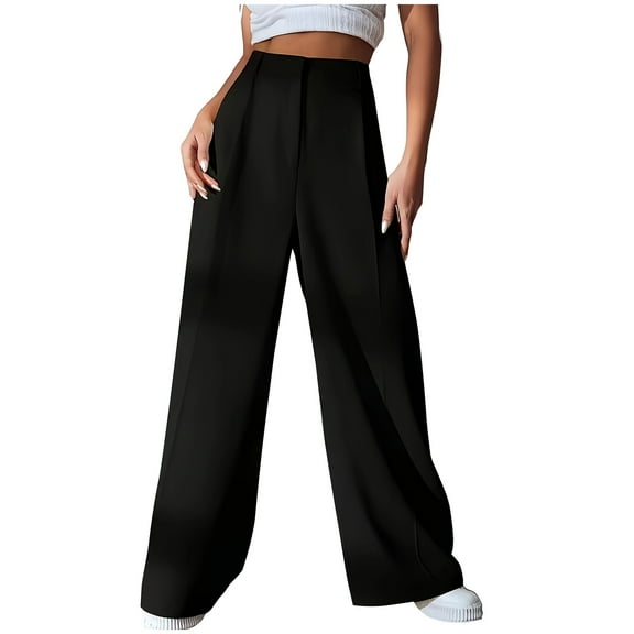 XFLWAM Women's Wide Leg Pants High Waisted Slacks Work Pants Casual Palazzo Pants Business Dress Suit Trousers with Pockets Black M