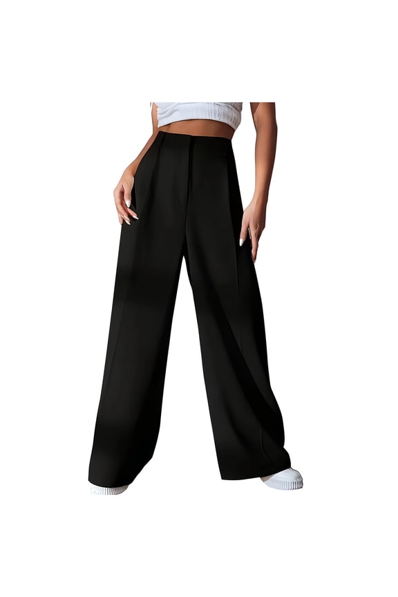 Women's Wide Leg Pants High Waisted Slacks Work Pants Casual Palazzo Pants Business Dress Suit Trousers with Pockets Black S
