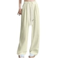 thumbnail image 1 of XFLWAM Women's Wide Leg Pants Lace Drawstring High Waist Straight Leg Pants Fall Casual Lightweight Cute Solid Color Lounge Trousers, 1 of 6