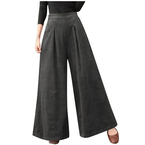 XFLWAM Women's Wide Leg Pleated Palazzo Pants Casual Solid Color High Waist Trousers with Pockets Dark Gray L