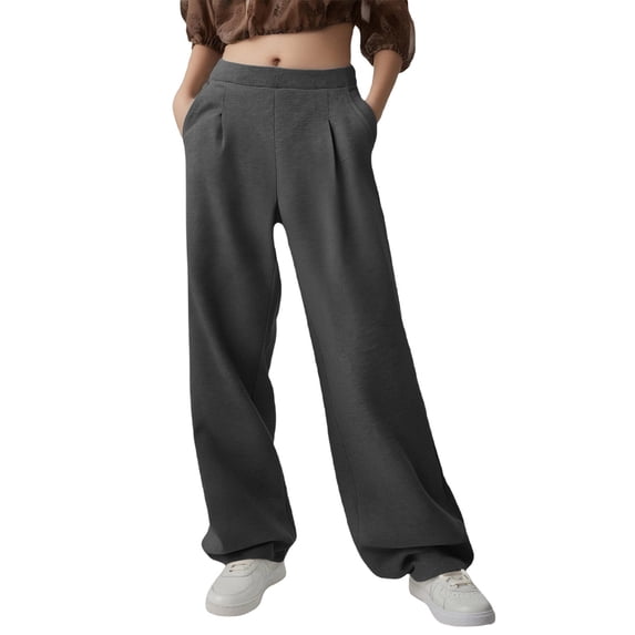 XFLWAM Women's Wide Leg Sweatpants Baggy Elastic High Waisted Straight Leg Sweat Pants Casual Loose Trousers with Pockets Dark Gray XXL