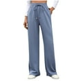 thumbnail image 1 of XFLWAM Women's Wide Leg Sweatpants High Waisted Baggy Lounge Pants Drawstring Athletic Flared Joggers with Pockets Blue M, 1 of 9