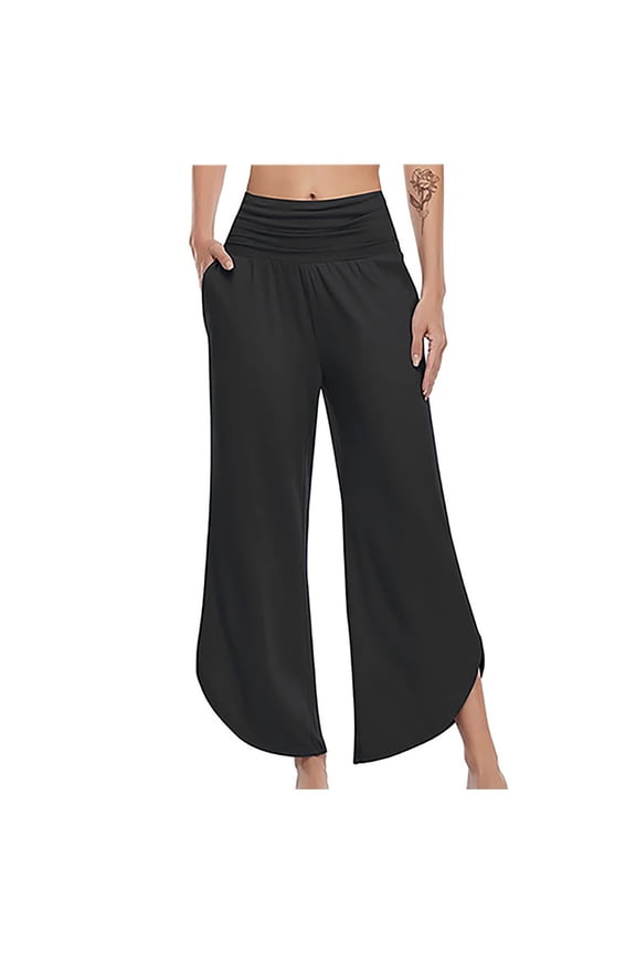 Women's Wide Leg Yoga Pants High Waisted Comfy Dance Sweatpants Loose Casual Soft Lounge Joggers for Women with Pockets Black S