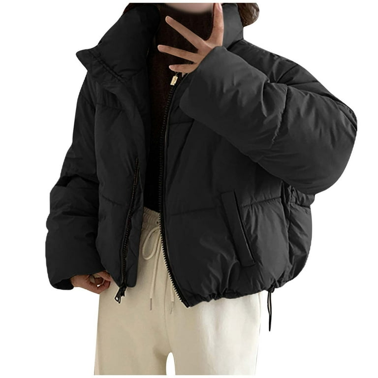 XFLWAM Women's Winter Puffer Jacket Long Sleeve Zip Stand Collar Baggy Short Down Coats with Pockets XFLWAM Women's Winter Puffer Jacket Long Sleeve Zip Stand Collar Baggy Short Down Coats with Pockets