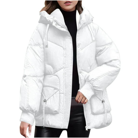XFLWAM Women's Winter Thicken Puffer Coat Casual Quilted Jackets Warm Padded Down Hood Winter Outerwear L