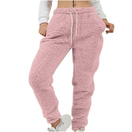 Women s Warm Sherpa Lined Athletic Sweatpants Jogger Fleece Pants Solid Drawstring Elastic Waist Pants with Pocket Walmart