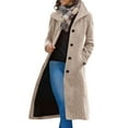 thumbnail image 1 of XFLWAM Women's Winter Wool Coat Stand Collar Single Breasted Trench Coat Solid Color Slim Fit Jacket with Pockets Khaki M, 1 of 7