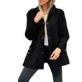 thumbnail image 1 of XFLWAM Women's Wool Blend Overcoat Long Sleeve Single Breasted Trench Coat Fall Winter Hooded Jacket Outwear with Pockets Black L, 1 of 8
