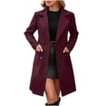 thumbnail image 1 of XFLWAM Women's Wool Blend Overcoat Notch Lapel Double Breasted Mid Long Pea Coat Winter Trench Coats Outwear with Pockets Wine Red L, 1 of 9