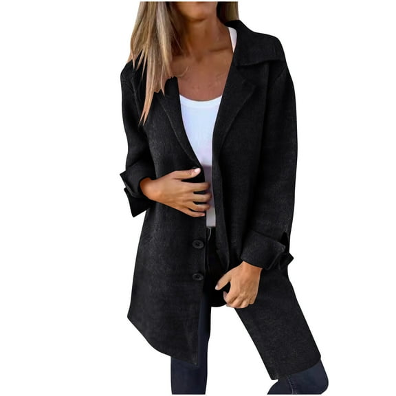 XFLWAM Women's Wool Blend Pea Coats Overcoats Lapel Notched Double Breasted Coats Casual Long Fall Winter Trench Coat 5XL