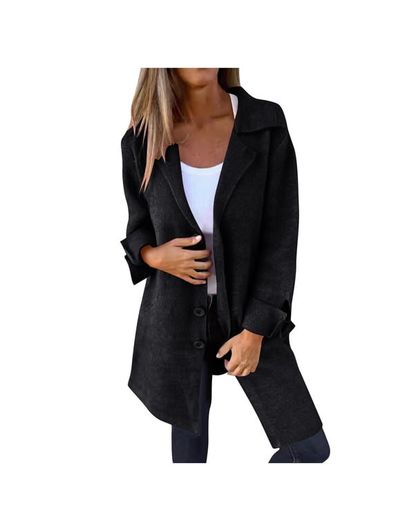 Women's Wool Blend Pea Coats Overcoats Lapel Notched Double Breasted Coats Casual Long Fall Winter Trench Coat S